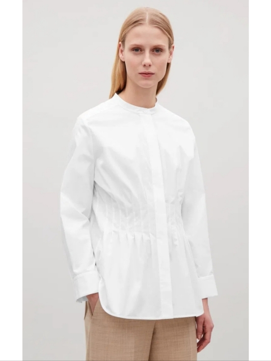 COS Tops - COS Crisp White Waisted Pintuck Granddad Collar Shirt 6